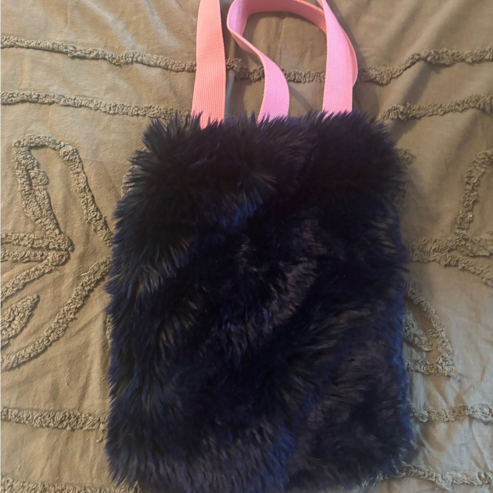 Plush Black and Pink Tote with Short Handles